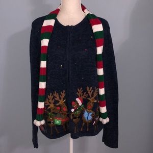 Tiara International Christmas Collection reindeer holiday sequin beaded sweater